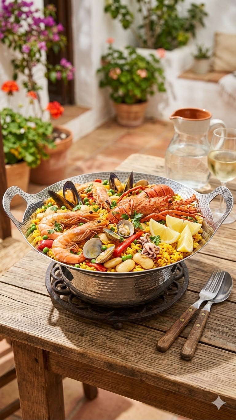 Rechaud paella prata em inox, 38,5 cm
